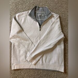 Tommy Bahama Men's Light Beige Quarter-Zip Sweatshirt with Turquoise Trim